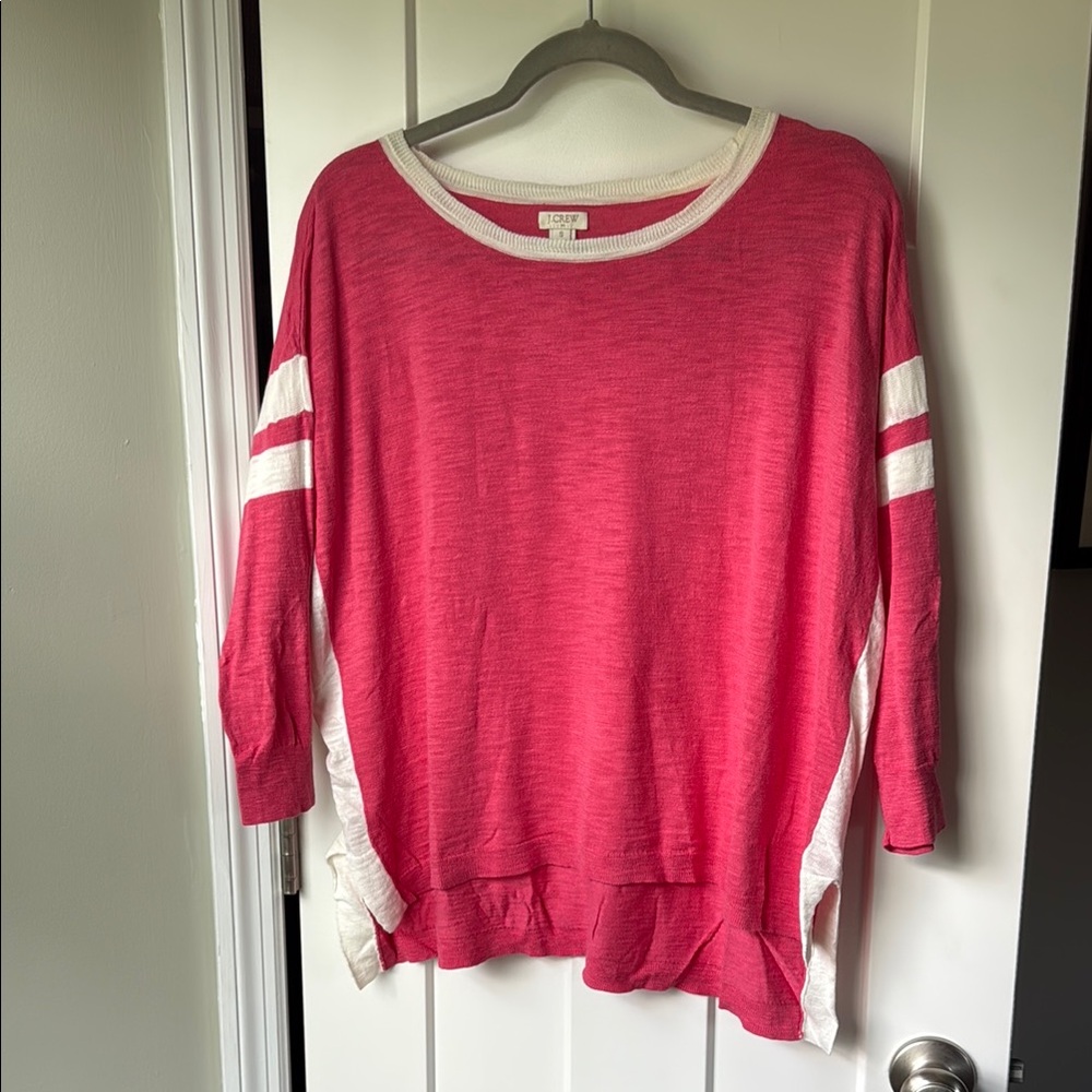 J. Crew Factory Pink and White Crew Neck Sweater